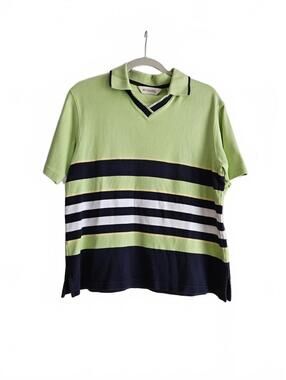 BECHAMEL Men's Medium Cotton Polo Shirt with Striped Design